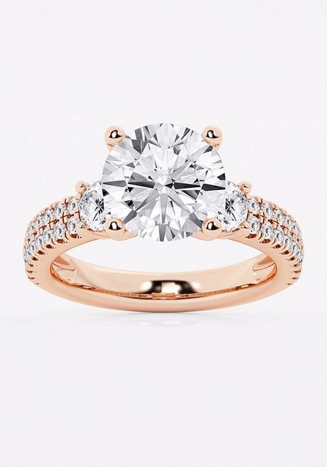 4 1/2 ctw Round Lab Grown Diamond Engagement Ring with Double Row Side Accents