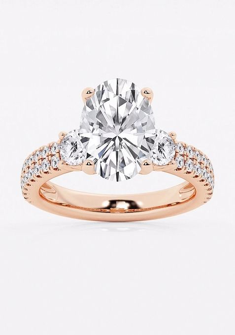 4 1/2 ctw Oval Lab Grown Diamond Engagement Ring with Double Row Side Accents