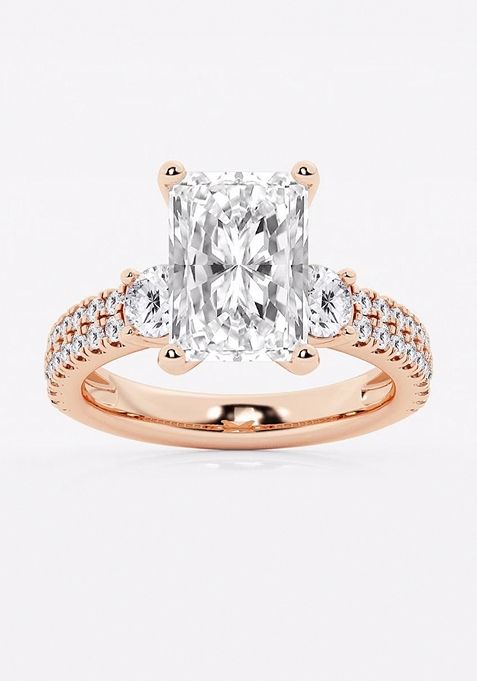 4 1/2 ctw Radiant Lab Grown Diamond Engagement Ring with Double Row Side Accents