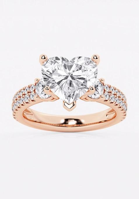 4 1/2 ctw Heart Lab Grown Diamond Engagement Ring with Double Row Side Accents