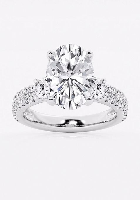 5 ctw Oval Lab Grown Diamond Engagement Ring with Double Row Side Accents