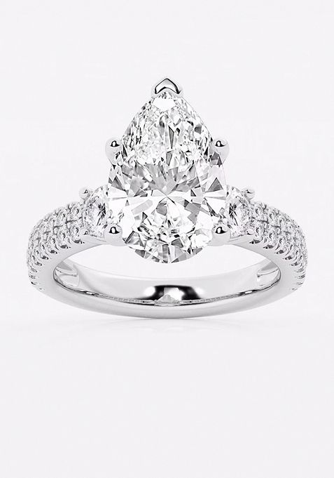 5 ctw Pear Lab Grown Diamond Engagement Ring with Double Row Side Accents