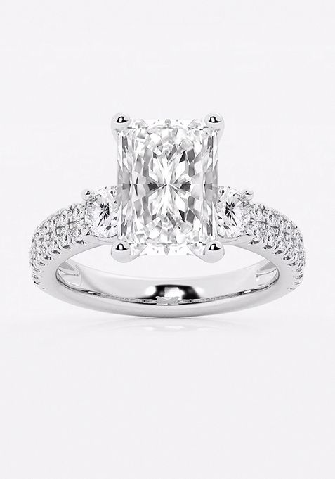 5 ctw Radiant Lab Grown Diamond Engagement Ring with Double Row Side Accents