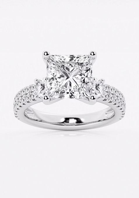 5 ctw Princess Lab Grown Diamond Engagement Ring with Double Row Side Accents