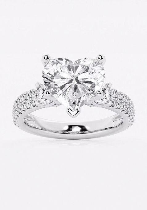 5 ctw Heart Lab Grown Diamond Engagement Ring with Double Row Side Accents