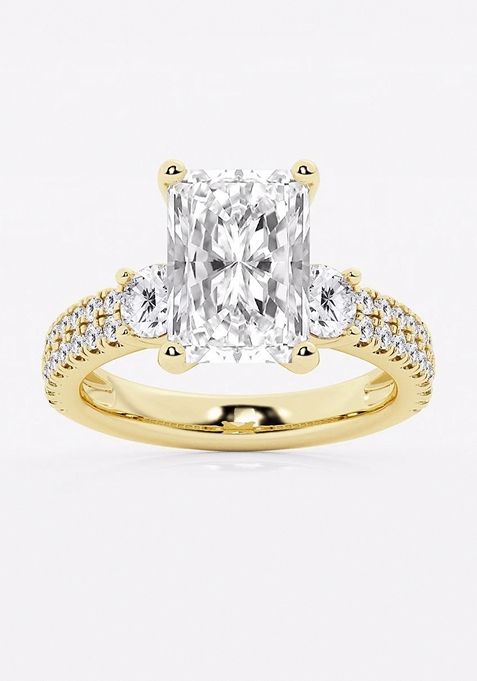 5 ctw Radiant Lab Grown Diamond Engagement Ring with Double Row Side Accents