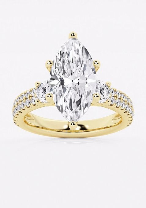 5 ctw Marquise Lab Grown Diamond Engagement Ring with Double Row Side Accents