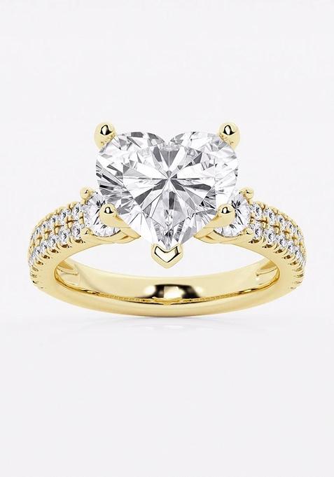 5 ctw Heart Lab Grown Diamond Engagement Ring with Double Row Side Accents