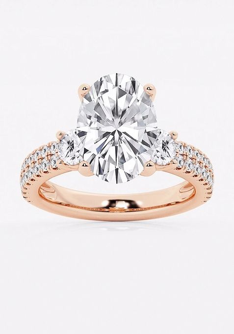 5 ctw Oval Lab Grown Diamond Engagement Ring with Double Row Side Accents