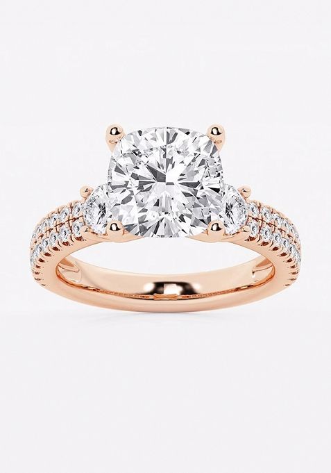 5 ctw Cushion Lab Grown Diamond Engagement Ring with Double Row Side Accents