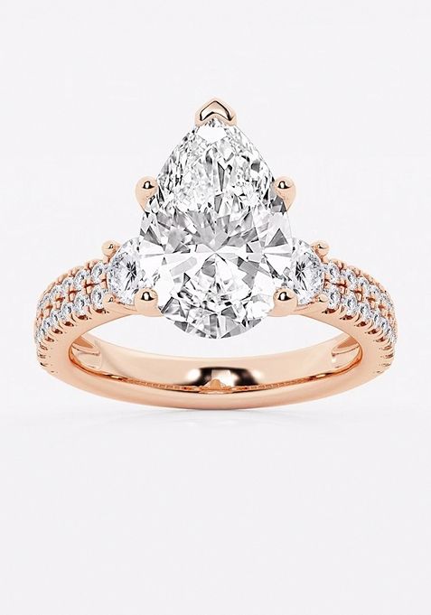 5 ctw Pear Lab Grown Diamond Engagement Ring with Double Row Side Accents