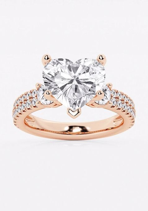 5 ctw Heart Lab Grown Diamond Engagement Ring with Double Row Side Accents