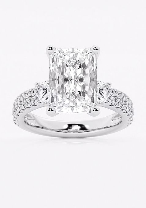 6 ctw Radiant Lab Grown Diamond Engagement Ring with Double Row Side Accents