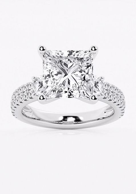 6 ctw Princess Lab Grown Diamond Engagement Ring with Double Row Side Accents