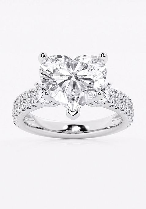 6 ctw Heart Lab Grown Diamond Engagement Ring with Double Row Side Accents