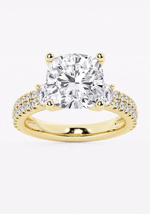 6 ctw Cushion Lab Grown Diamond Engagement Ring with Double Row Side Accents