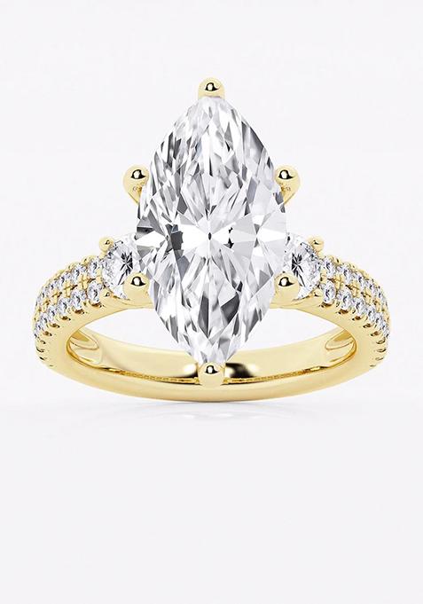 6 ctw Marquise Lab Grown Diamond Engagement Ring with Double Row Side Accents