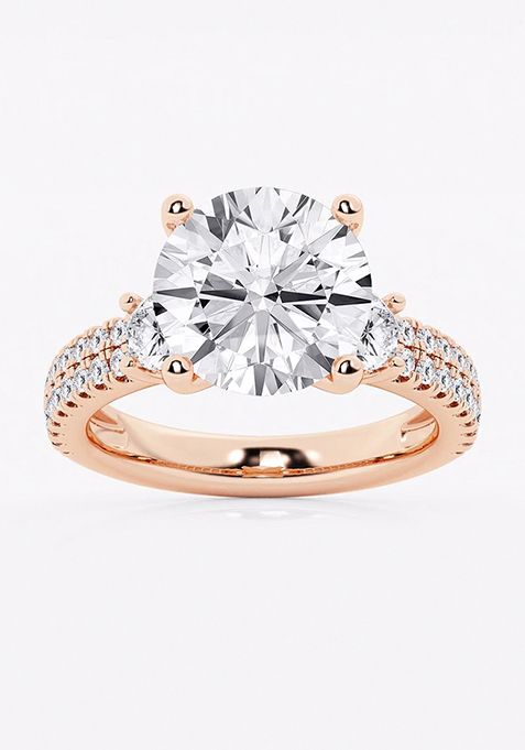 6 ctw Round Lab Grown Diamond Engagement Ring with Double Row Side Accents