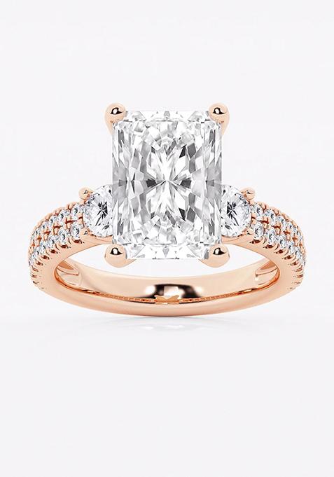 6 ctw Radiant Lab Grown Diamond Engagement Ring with Double Row Side Accents