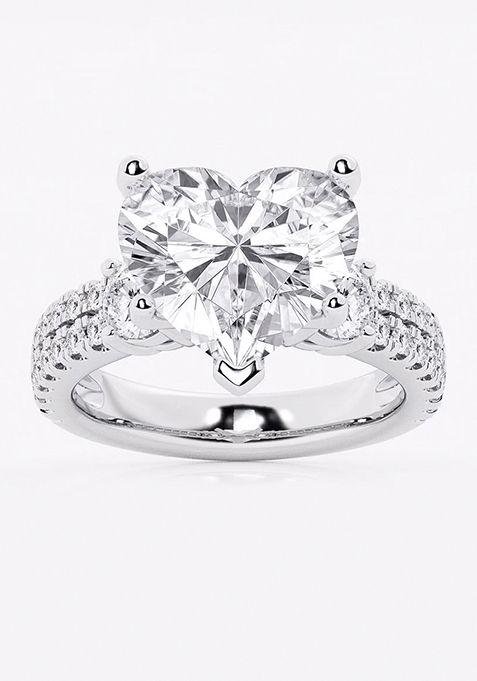 7 ctw Heart Lab Grown Diamond Engagement Ring with Double Row Side Accents