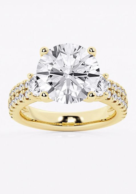 7 ctw Round Lab Grown Diamond Engagement Ring with Double Row Side Accents