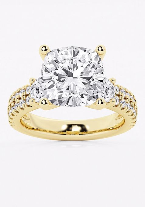 7 ctw Cushion Lab Grown Diamond Engagement Ring with Double Row Side Accents