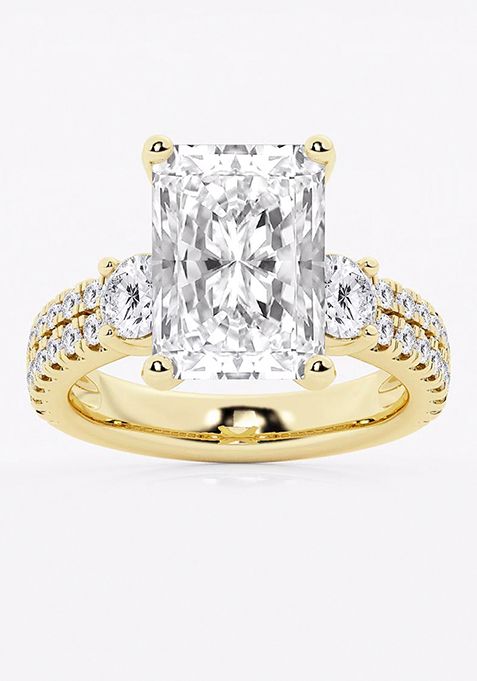 7 ctw Radiant Lab Grown Diamond Engagement Ring with Double Row Side Accents