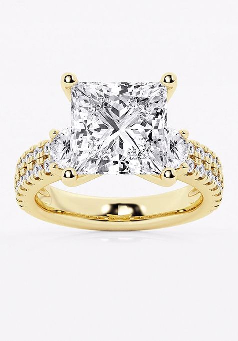 7 ctw Princess Lab Grown Diamond Engagement Ring with Double Row Side Accents