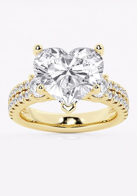 7 ctw Heart Lab Grown Diamond Engagement Ring with Double Row Side Accents