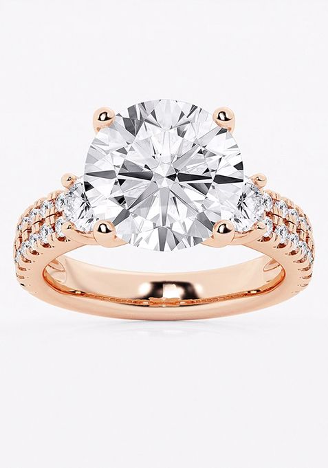 7 ctw Round Lab Grown Diamond Engagement Ring with Double Row Side Accents