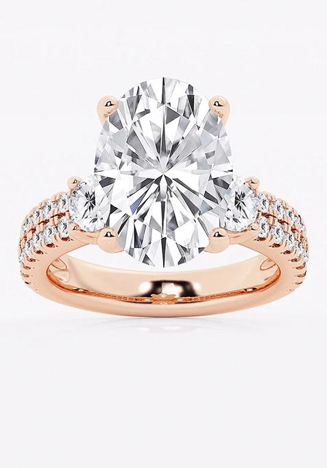 7 ctw Oval Lab Grown Diamond Engagement Ring with Double Row Side Accents