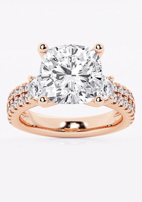 7 ctw Cushion Lab Grown Diamond Engagement Ring with Double Row Side Accents