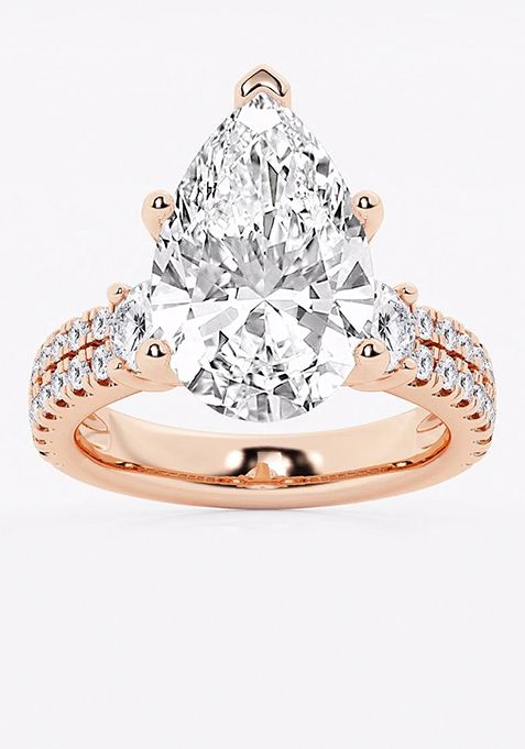 7 ctw Pear Lab Grown Diamond Engagement Ring with Double Row Side Accents