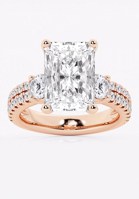 7 ctw Radiant Lab Grown Diamond Engagement Ring with Double Row Side Accents