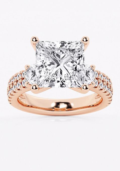 7 ctw Princess Lab Grown Diamond Engagement Ring with Double Row Side Accents