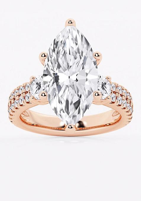 7 ctw Marquise Lab Grown Diamond Engagement Ring with Double Row Side Accents