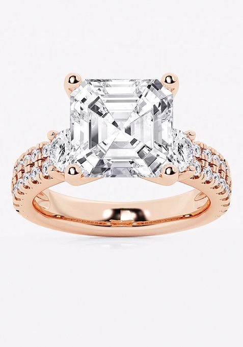 7 ctw Asscher Lab Grown Diamond Engagement Ring with Double Row Side Accents