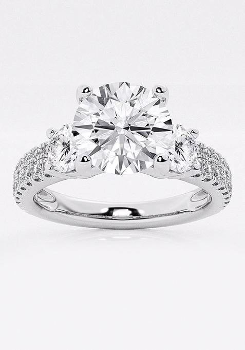 1 1/2 ctw Round Lab Grown Diamond Engagement Ring with Double Row Side Accents