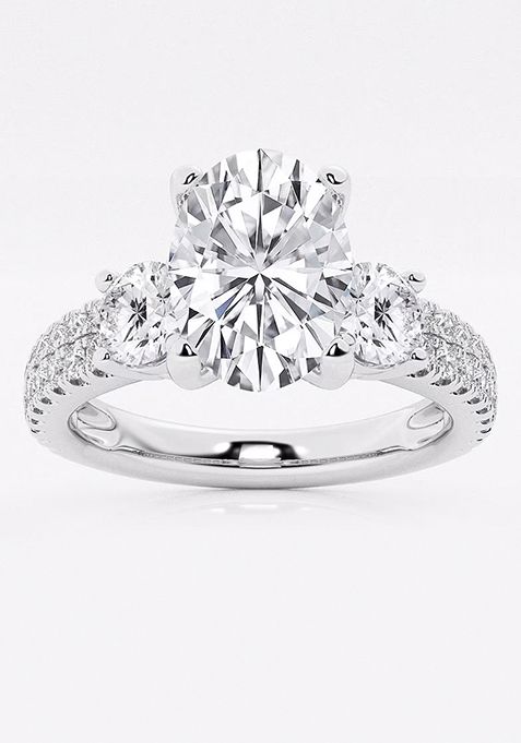 1 1/2 ctw Oval Lab Grown Diamond Engagement Ring with Double Row Side Accents