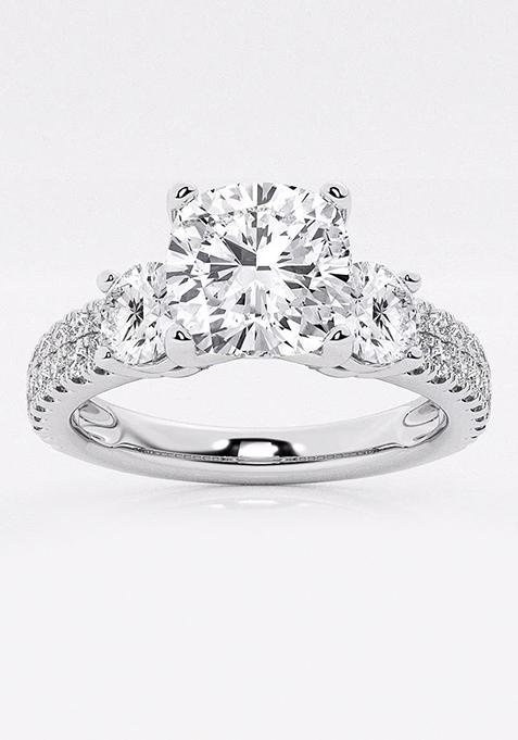 1 1/2 ctw Cushion Lab Grown Diamond Engagement Ring with Double Row Side Accents