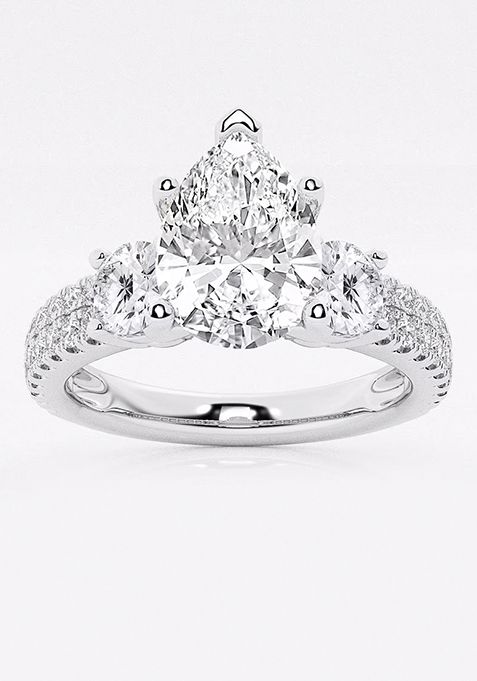 1 1/2 ctw Pear Lab Grown Diamond Engagement Ring with Double Row Side Accents