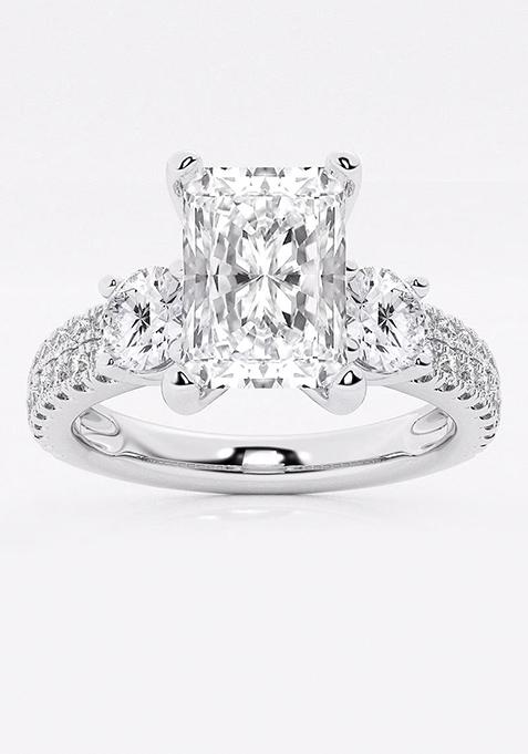 1 1/2 ctw Radiant Lab Grown Diamond Engagement Ring with Double Row Side Accents