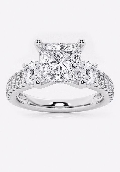 1 1/2 ctw Princess Lab Grown Diamond Engagement Ring with Double Row Side Accents