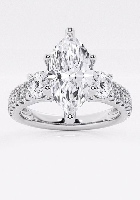 1 1/2 ctw Marquise Lab Grown Diamond Engagement Ring with Double Row Side Accents