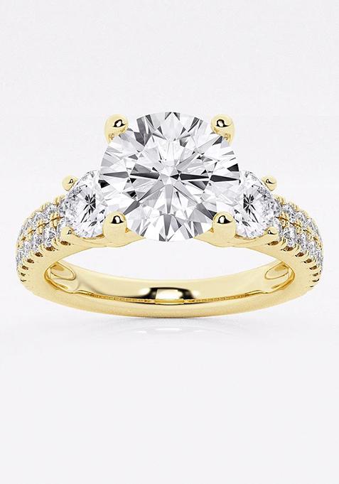 1 1/2 ctw Round Lab Grown Diamond Engagement Ring with Double Row Side Accents