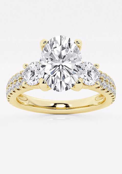 1 1/2 ctw Oval Lab Grown Diamond Engagement Ring with Double Row Side Accents