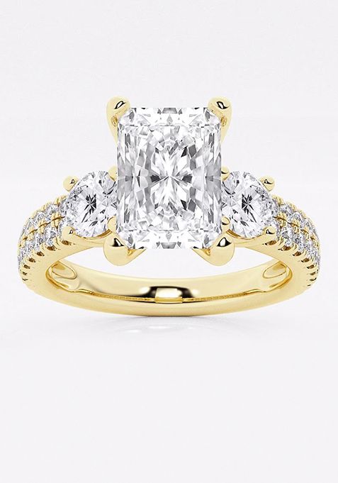 1 1/2 ctw Radiant Lab Grown Diamond Engagement Ring with Double Row Side Accents