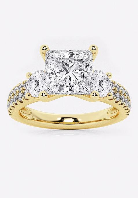 1 1/2 ctw Princess Lab Grown Diamond Engagement Ring with Double Row Side Accents