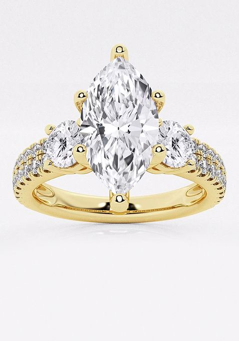 1 1/2 ctw Marquise Lab Grown Diamond Engagement Ring with Double Row Side Accents