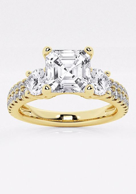 1 1/2 ctw Asscher Lab Grown Diamond Engagement Ring with Double Row Side Accents